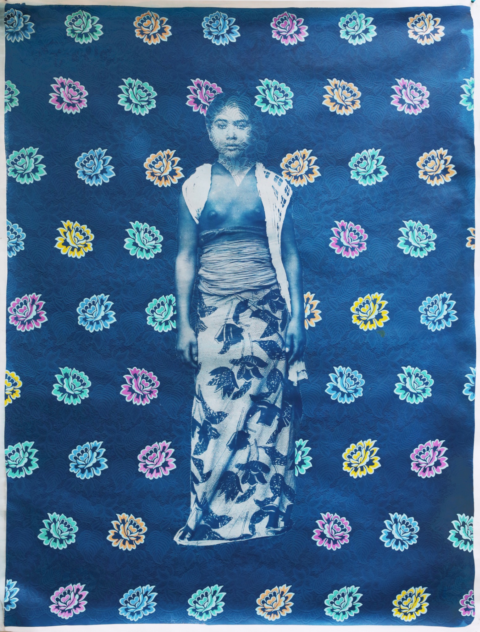 Blooming Pose, 115 x 152 cm, cyanotype and ink on cotton paper